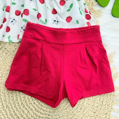 Conj. Batinha Cherries e Short - Off White e Vermelha cerejinha